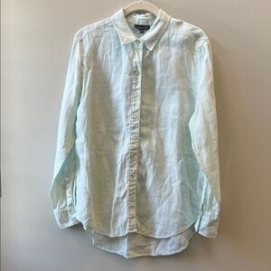 Lord & Taylor Light Green Mint Button-Down Shirt 100% Linen Classic Spring Top